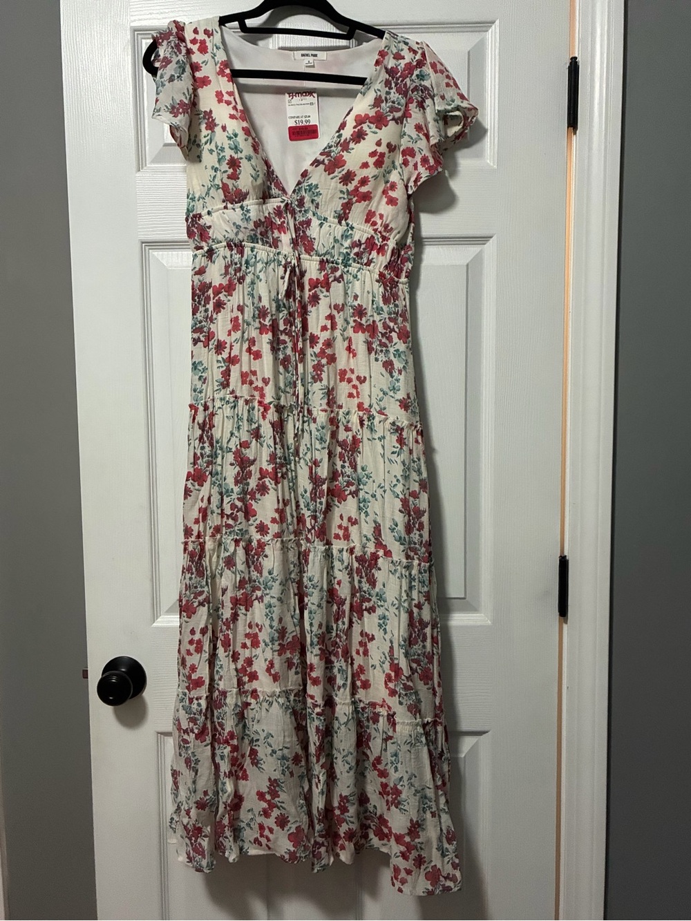 Cream Floral Maxi Dress with Pink & Green Print
